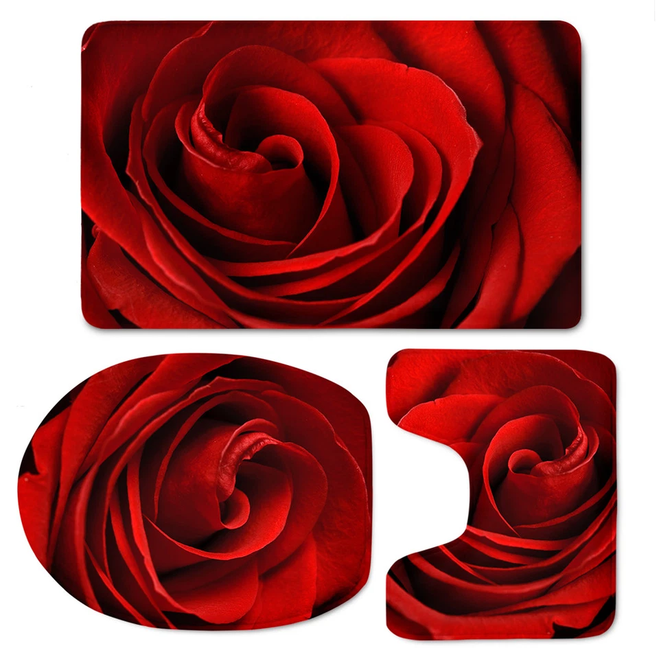 Juego de 3 fundas de inodoro florales violetas alfombra tapa baño rosas alfombras antideslizantes acolchadas Foto 1 de 4