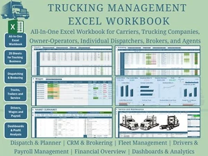 All-in-One Trucking Management Excel Workbook for Trucking Business, Dispatchers - Picture 1 of 10