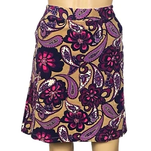 Ann Taylor Factory tan/purples/pink paisley & floral corduroy skirt. Size 6. EUC - Picture 1 of 9