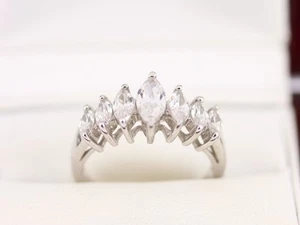 Seven Stone Marquise Ring Sterling Silver Ladies Size P 1/2 925 4.2g AX63 - Picture 1 of 4