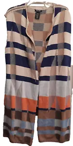 NIC + ZOE Large Striped Knit Open Front Sleeveless Long Duster Cardigan - Picture 1 of 9