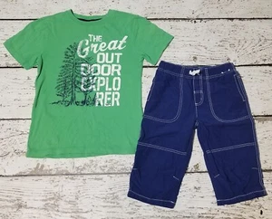 GYMBOREE 12 Green Shirt The Great Outdoor Explorer & Blue Shorts VGUC - Picture 1 of 5