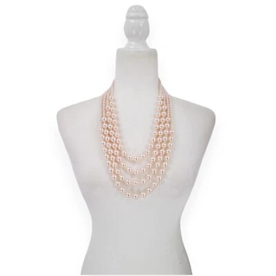 Collar de cuentas rosa simulado multifila 4-12 mm 21-23 pulgadas tono dorado Foto 1 de 3