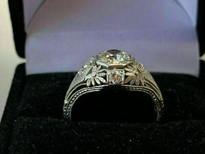 2.1CtRound Cut Diamond Antique Vintage Art Deco Wed Filigree Ring 14k White Gold