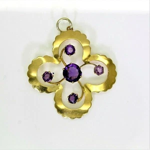 Colgante eduardiano foliado amatista oro 9ct 9k - Imagen 1 de 4