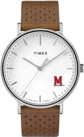 Womens Timex University of Maryland Terps Watch Bright Whites Leather Cover