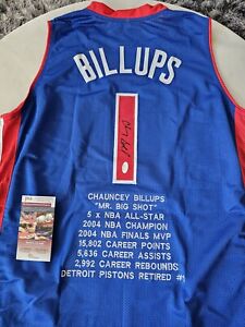 Chauncey Billups Autographed/Signed Jersey JSA COA Detroit Pistons Mr Big Shot