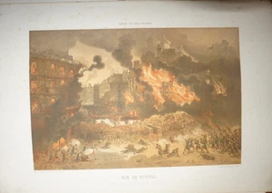 SABATIER 1823-1891 GRANDE LITHO INCENDIE COMMUNE PARIS RUE RIVOLI BATAILLE 1871 - Foto 1 di 6