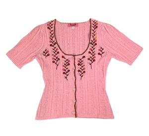 Betsey Johnson Betseyville Vintage Pink Knit Cardigan Floral Embroidered Sweater - Picture 1 of 8