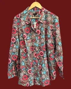 NWT Talbots Plus Size 3X Bold Retro Floral Button Up Blouse Relaxed Casual - Picture 1 of 6