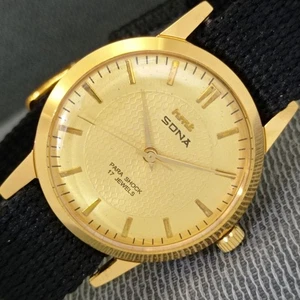 VINTAGE HMT SONA HAND-WINDING INDIAN MENS GOLDEN COLOR DIAL WATCH a1834-A - Picture 1 of 9