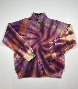 Wonderfouta Sweater Mens Large Purple Tie Dye Mock Neck Button Pullover Cotton - Picture 1 of 7
