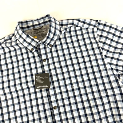 New Mens Eddie Bauer Travex Mr On The Go SS Shirt Size Large NWT Blue Plaid - Image 1 of 4