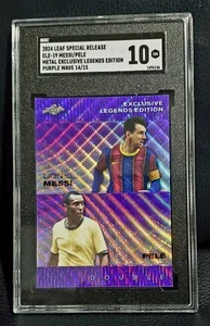Lionel Messi & Pele 2024 Leaf Metal Legends Purple Wave 💥 /15 Graded SGC 10 - Picture 1 of 3