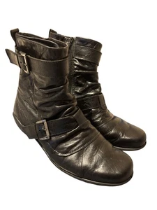 Romika Citylight Slouchy Double Buckle Strap Ankle Bootie Black Sz 41 Moto Biker - Picture 1 of 10