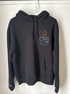Adidas Originals Black Peace Sign Trefoil Hoodie Sweatshirt Sz M Men's - Picture 1 of 8