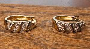 925 Gold Tone Glass Rhinestone Hoop Earrings 1"L - Picture 1 of 3