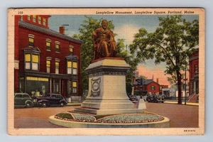Portland ME-Maine, Longfellow Monument, Square, Vintage c1942 Souvenir Postcard - Picture 1 of 2