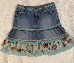 Y2k Mary Kate And Ashley Denim Skirt Girls 6X Aqua Ruffled Hem Studs Embellished - Picture 1 of 12