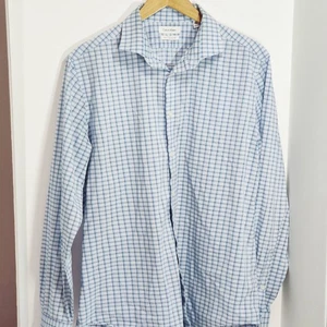 Camisa de Vestir Calvin Klein Cuadros Elastizada Extrema Calce Ajustado Ahumado Hombres Azul L 34/35 - Imagen 1 de 3