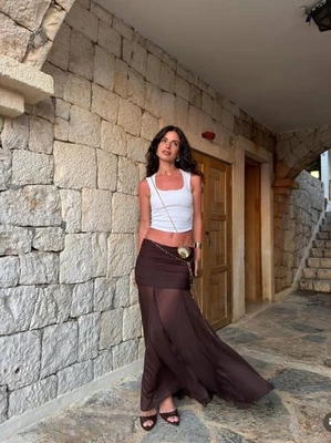 ZARA WOMAN XS, M, L, Zw saia drapeada semi-transparente | 3111/375/716 nova - Imagem 1 de 4