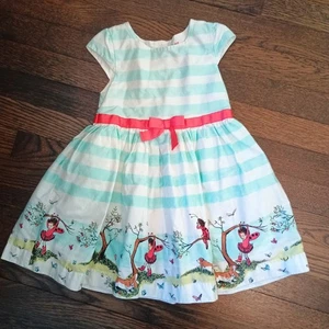 Ladybug Girl Blue Stripe Floral Cotton Short Sleeve Girls Dress w Bow 4T Toddler - Picture 1 of 6