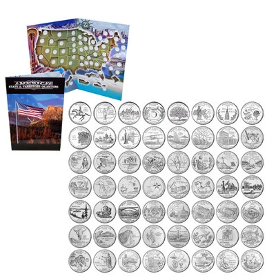 State Quarter Set, Complete 56pc 1999-2009 incl. 6 Territories & Folder Map - Image 1 of 3
