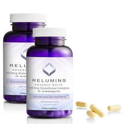 Relumins Glutathione Supplement w/Vitamin E 1650mg  90 Veggie Capsules 2 Bottles - Image 1 of 4