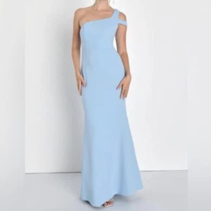 NWT LULUS Make an Entrance Powder Blue One-Shoulder Mermaid Maxi Dress SMALL - Picture 1 of 6