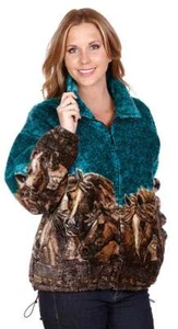 New Turquoise Horses Plush Fleece Jacket (XS - 4X) - Picture 1 of 2