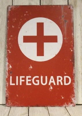 Lifeguard Stand Tin Metal Sign Rustic Vintage Look Beach Bar Man Cave - Image 1 of 4