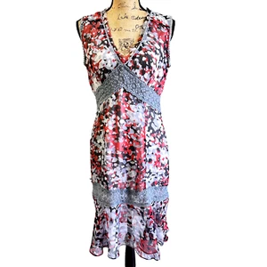 Patricia Luca Women's Multicolor Chiffon Ruffle Hem V-Neck Sleeveless Dress Sz L - Picture 1 of 17