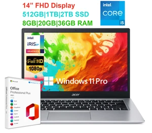 Acer Aspire 5 14" FHD Laptop, 4-Core Intel i5, Up to 36GB RAM 2TB SSD, Win11 Pro - Picture 1 of 9
