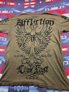 Affliction Hemd Herren Large Vintage Y2K Kurzarm Grunge Totenköpfe Kreuz Flügel selten - Bild 1 von 8