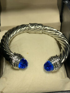 David Yurman Sterling Silver Cable & Blue Topaz Bracelet