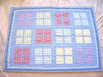 BABY SUMMER BLANKET HAND QUILTED / WALL HANGING PLAID DESIGN COTTON - Image 1 of 4