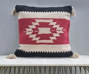 Set of 2 Kilim Hand loom Woven Cotton Textured, Boho Cushion Cover 18x18 Inches - Picture 1 of 4