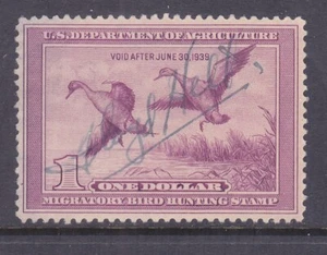 US RW5 Used 1938 $1 Pintail Drake and Hen Alighting Duck Hunting Stamp - Picture 1 of 1