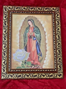 Cuadro De La Virgen De Guadalupe Con Rosa Blanca - Picture 1 of 2