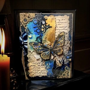 Gothic Steampunk Butterfly 8X10 Black Canvas - Picture 1 of 3