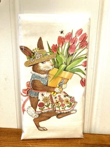 Mary Lake Thompson "Rabbit with Potted Tulips" Flour Sack Towel - Picture 1 of 1