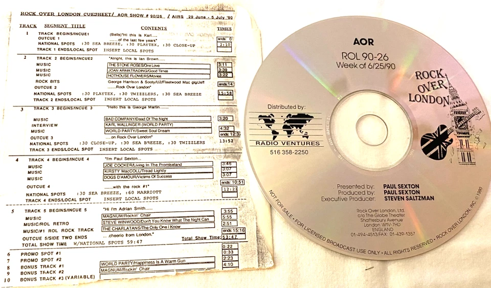 6/29/90 ROCK OVER LONDON IN STUDIO INTERVIEW KARL WALLINGER  (WORLD PARTY) 9 MIN - Image 1 of 1