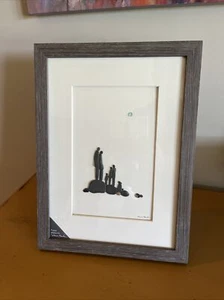 Puppy Makes Six White 12 x 16 Glass Pebble and Wood Art W/O Box Sharon Nowlan - Picture 1 of 3