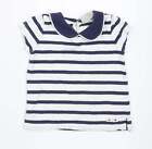 Next Girls Blue Striped Cotton Basic T-Shirt Size 9-12 Months Collared Button