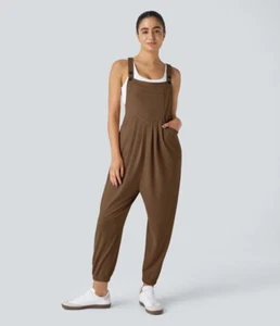 BNWT Halara Overalls Brown Adjustable Waffle Casual Size Large - Picture 1 of 6