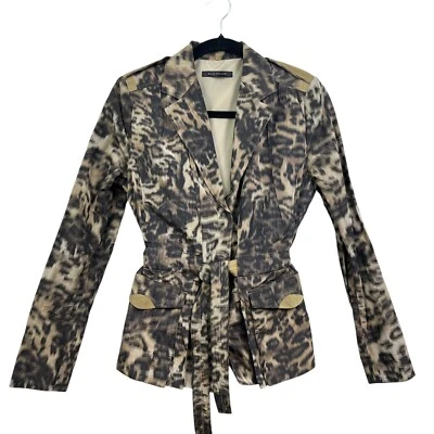 Elie Tahari Womens Jacket Animal Print Lightweight Belted Lined Flap Pockets XS - Image 1 of 4
