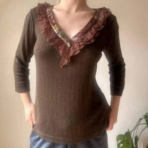 Dolce & Gabbana Long Sleeve Top - Medium Brown Wool Blend - Picture 1 of 7