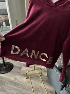 Girls Justice Velour Glitter Stripe Dance Sports Sweatshirt Burgundy Size 10 - Picture 1 of 6