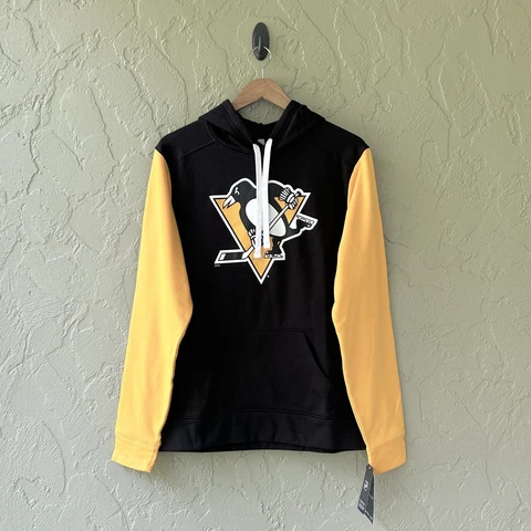 Fanatics NHL Men's Medium Black / Yellow Pittsburgh Penguins Pullover Hoodie NWT Cover