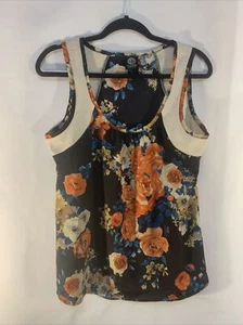 Bobeau Womens Top Black/Tan/Flowers Size Small #495. - Picture 1 of 9